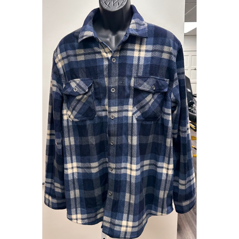 Freedom Foundry Plaid Flannel Shirt Jacket Mens XL Blue Beige White Workwear